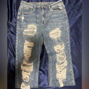 american eagle well worn blue super distressed jeans